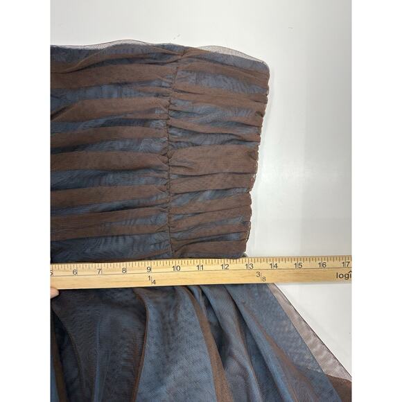 Water Signs Juniors Dress Size 9/10 Brown Blue Strapless Layered Homecoming VTG - Picture 10 of 13